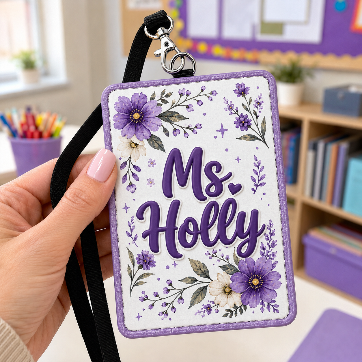 Personalized Floral Educator Badge Holder - 6 Colors