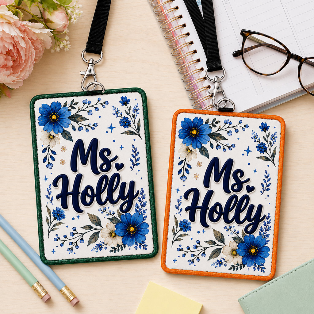 Personalized Floral Educator Badge Holder - 6 Colors