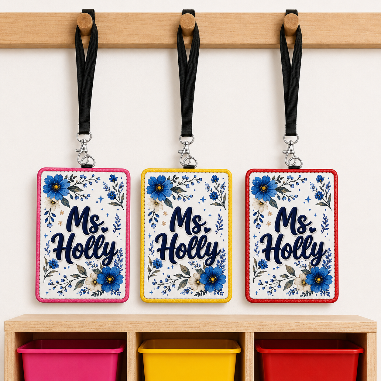 Personalized Floral Educator Badge Holder - 6 Colors