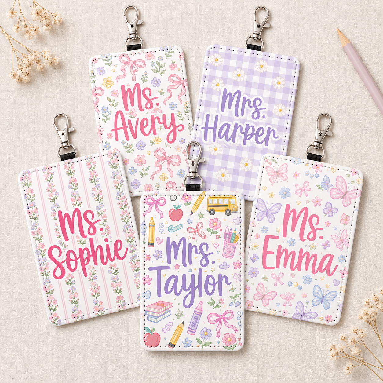 Pastel Floral Custom Badge Holder - 5 Designs