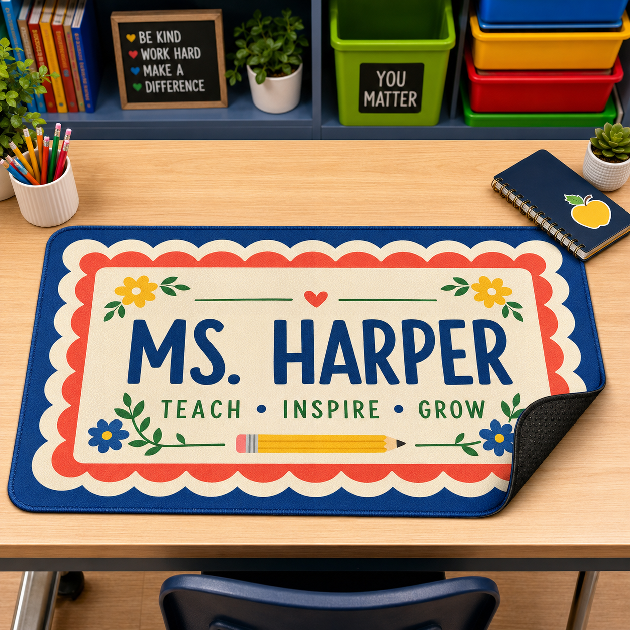 Retro Teach Inspire Grow Teacher Desk Mat