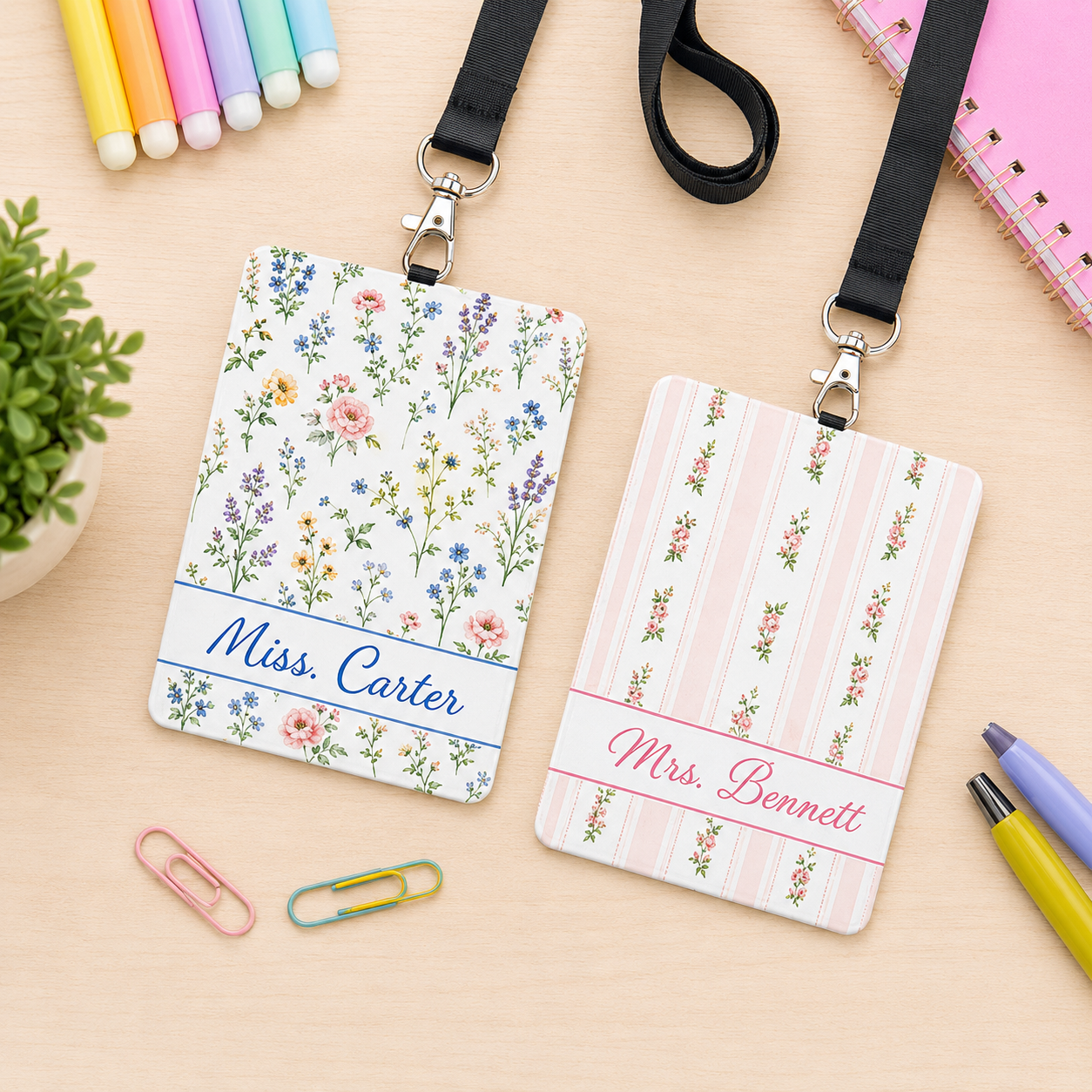 Personalized Floral Badge Wallet – Custom Name ID Holder