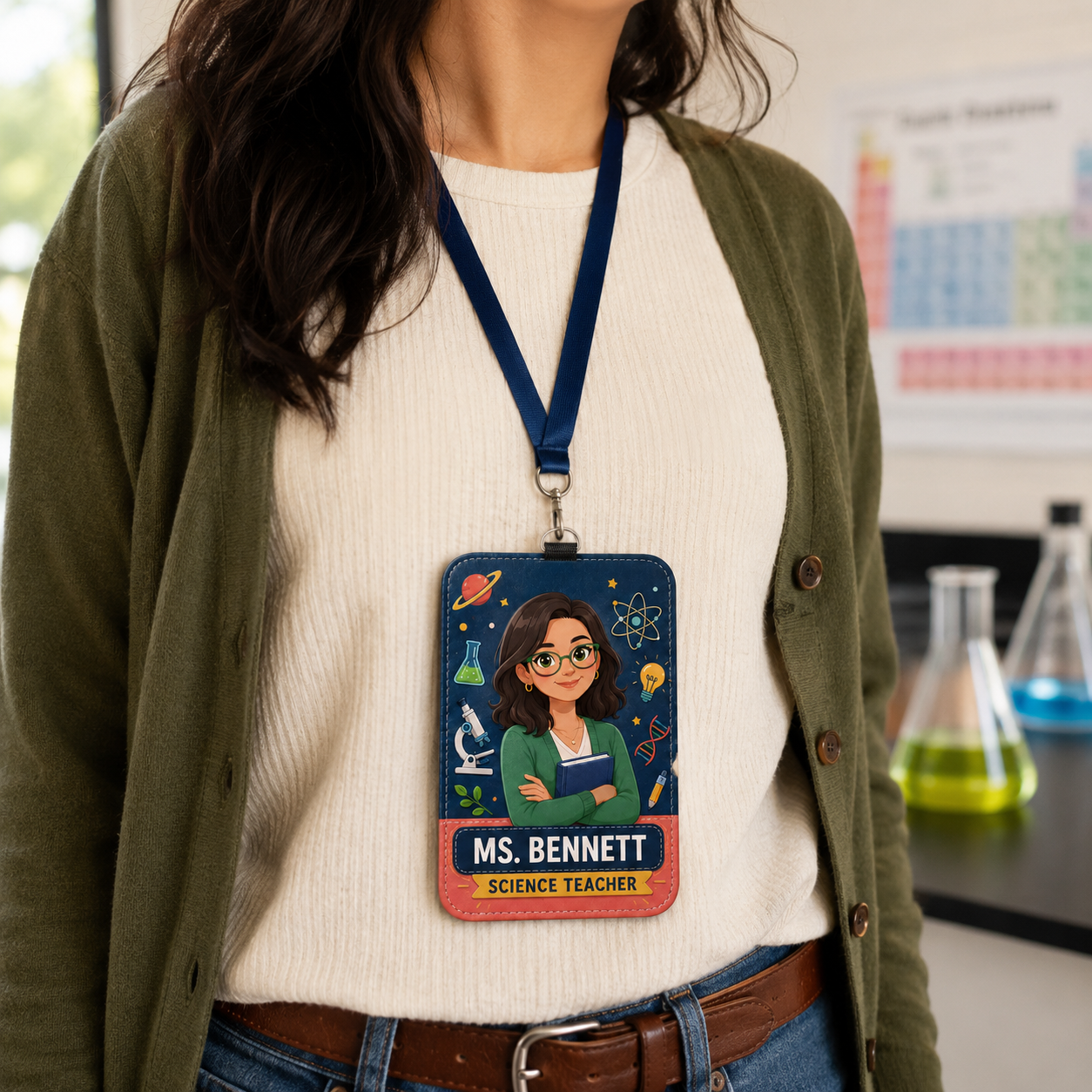 Science Teacher Portrait Custom ID Holder - Custom Name