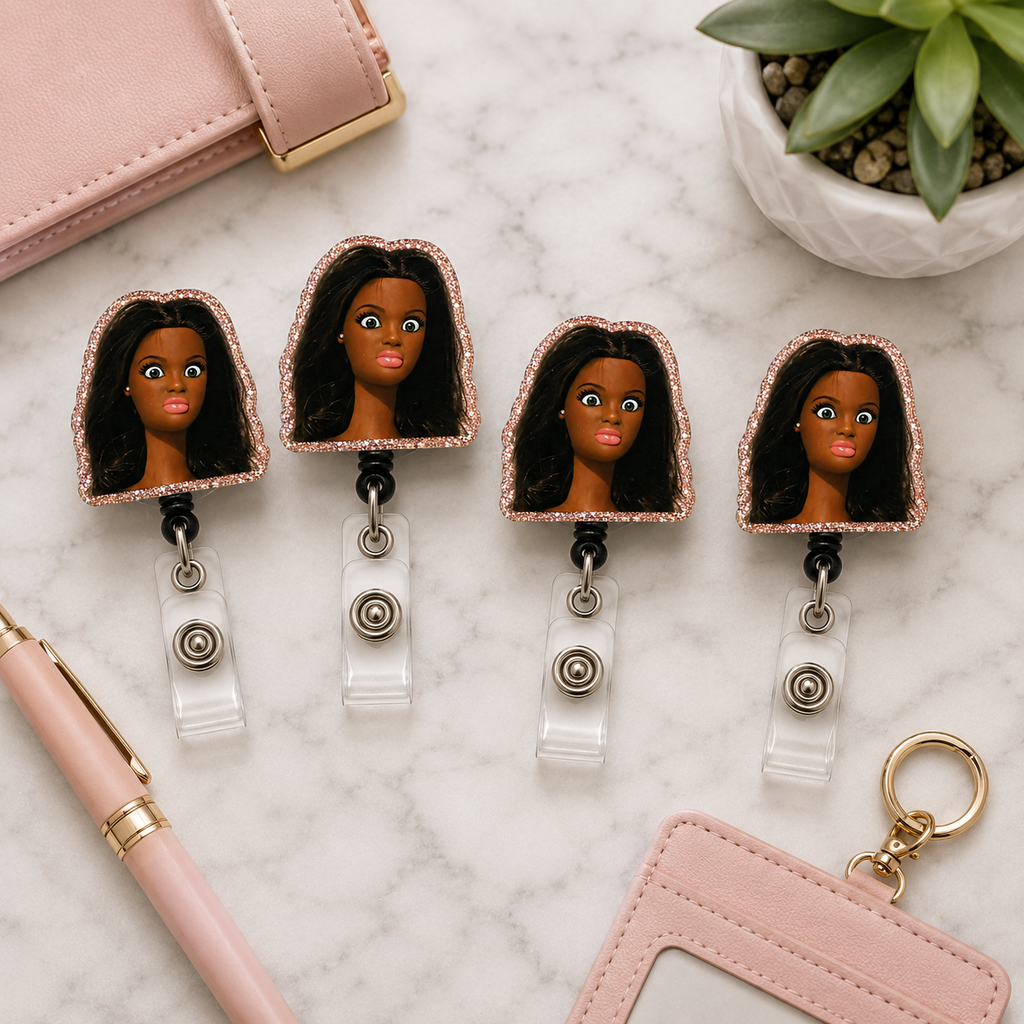 Black Doll Nurse Badge Reel – Funny Retractable RN ID Clip
