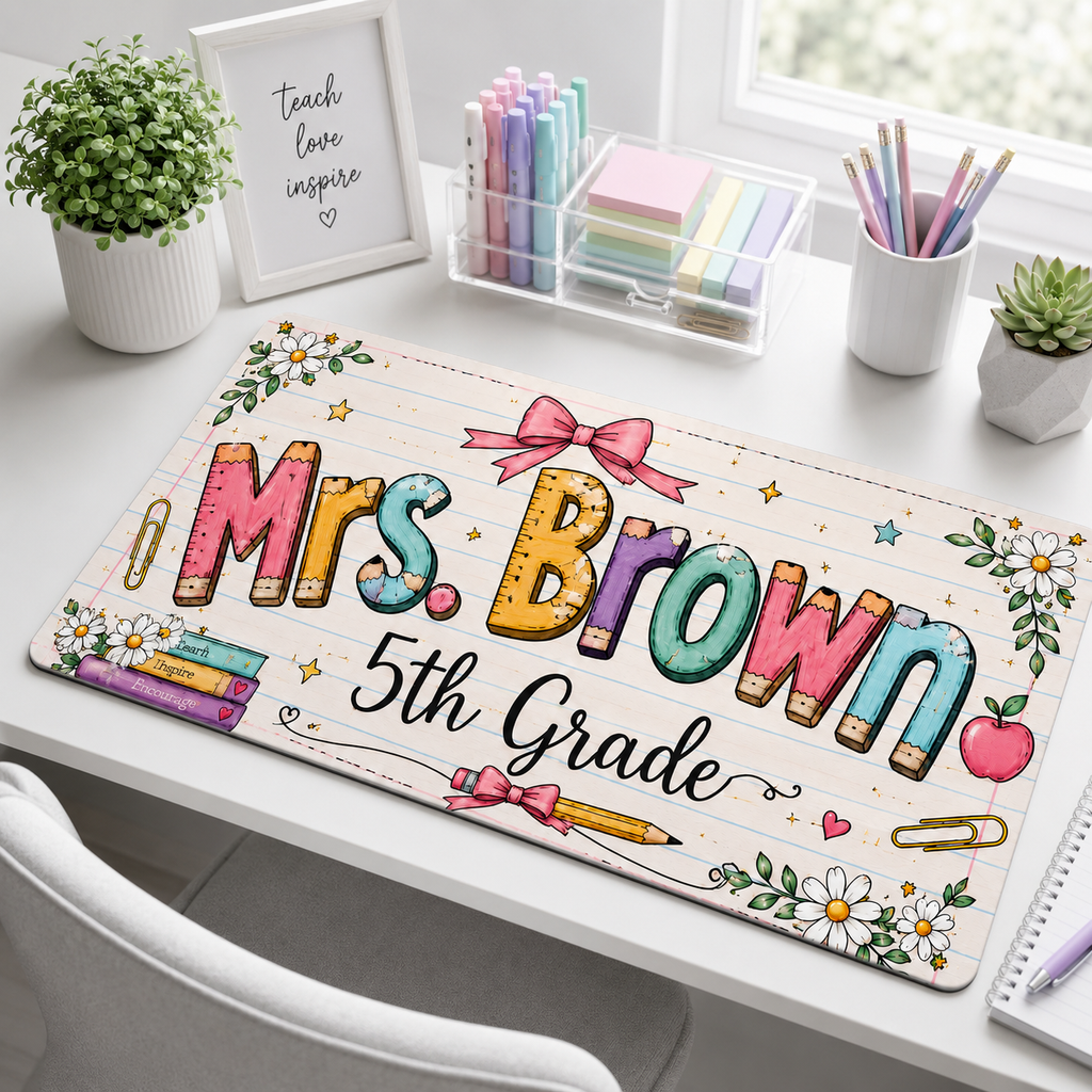 Personalized Teacher Name Desk Mat - Custom Any Grade