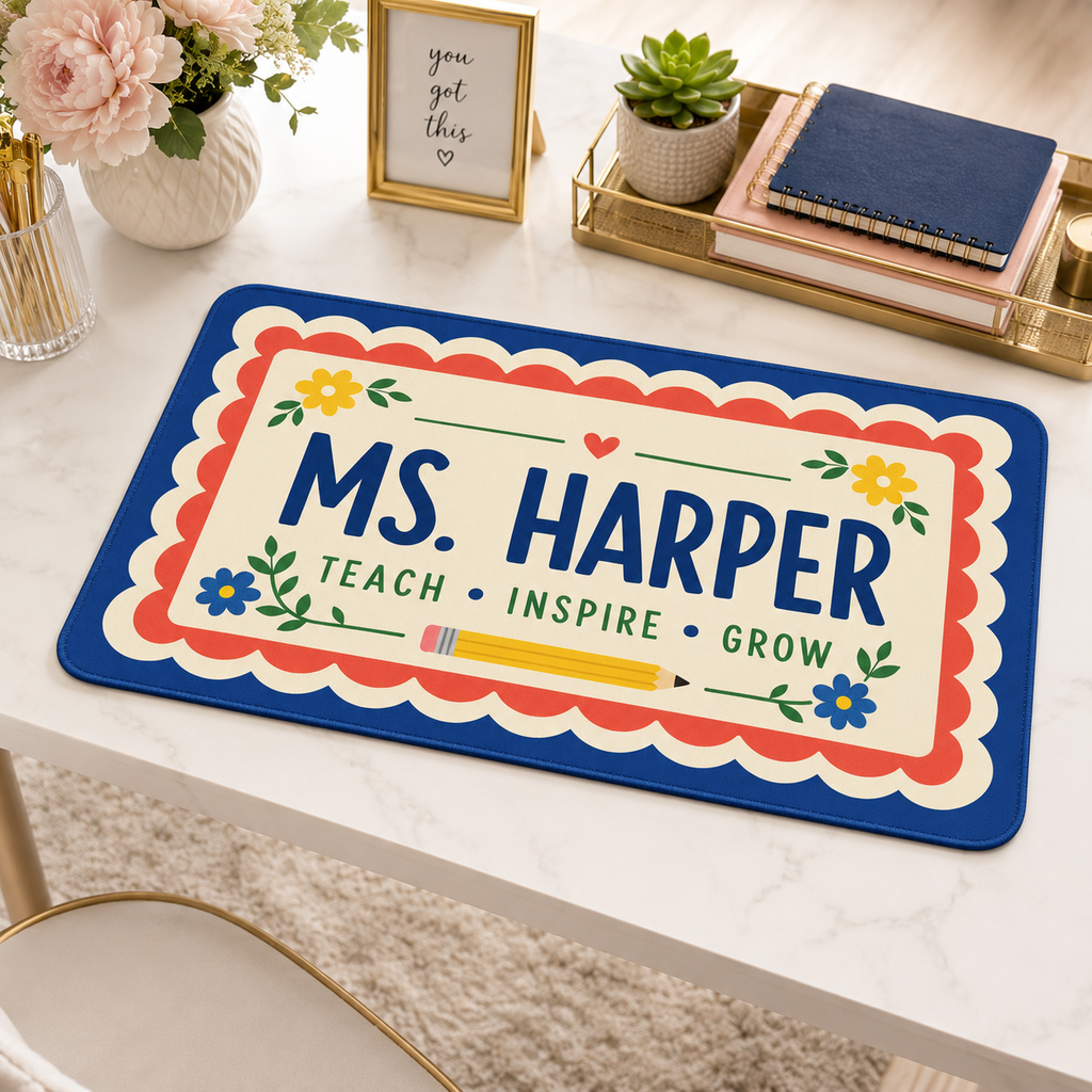 Retro Teach Inspire Grow Teacher Desk Mat