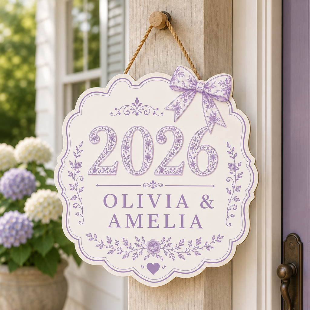 Custom Bow Dorm Door Sign - 3 Colors - Pink, Sage Green, Purple