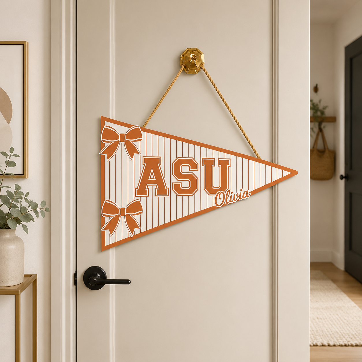 Perrsonalized Pennant Flag Door Sign - 3 Colors - Orange, Pink, Sage Green