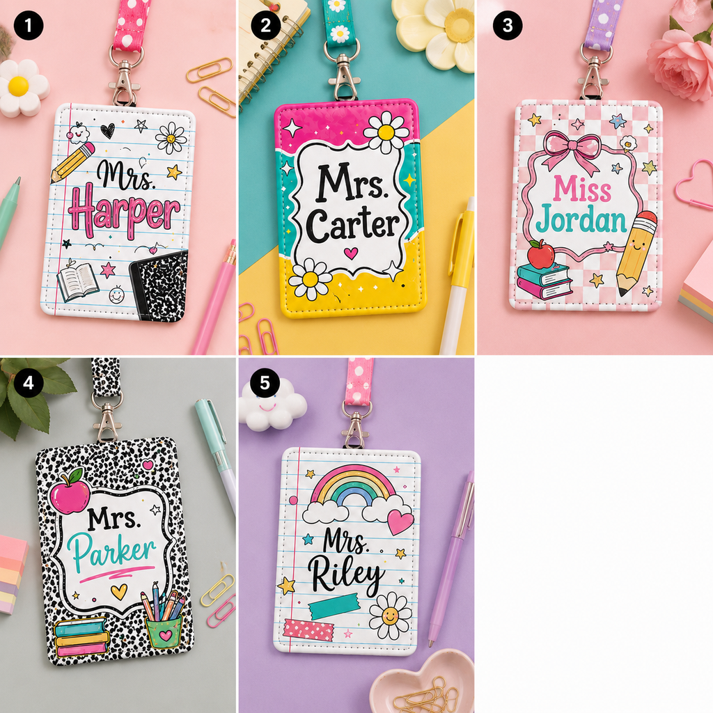 Colorful Custom Teacher ID Badge Holder - 5 Designs