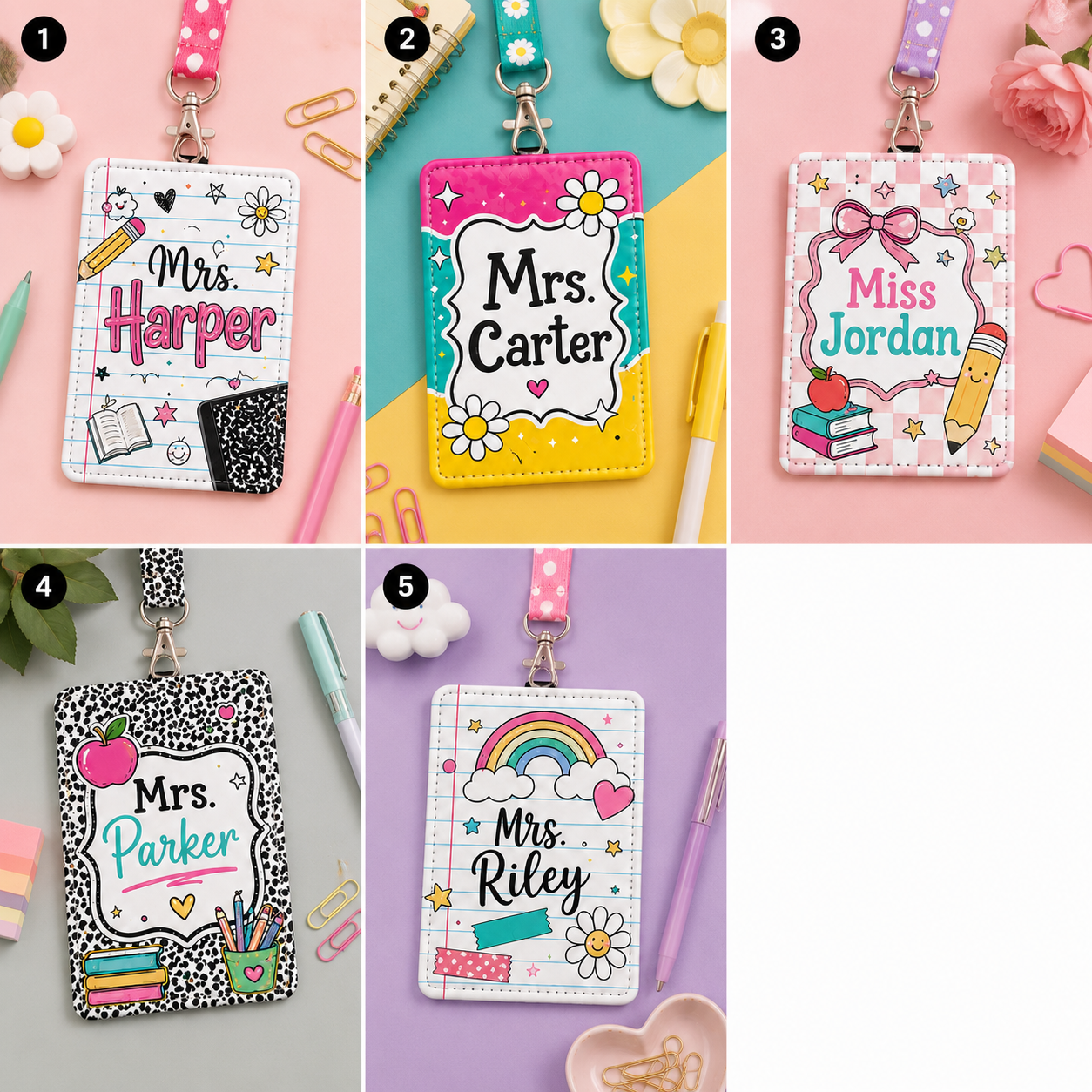 Colorful Custom Teacher ID Badge Holder - 5 Designs
