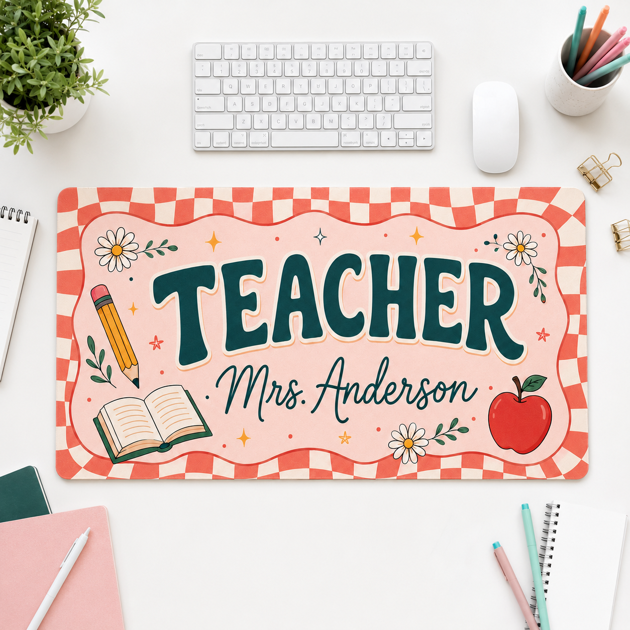 Pink Striped Teacher Name Desk Mat