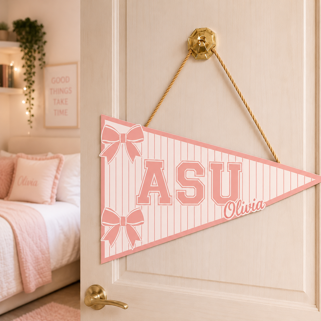 Perrsonalized Pennant Flag Door Sign - 3 Colors - Orange, Pink, Sage Green