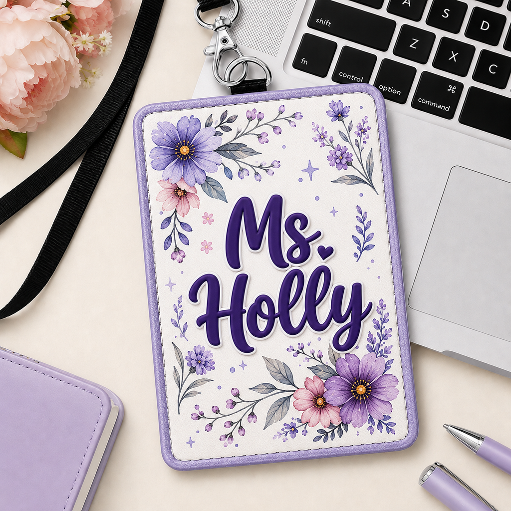 Personalized Floral Educator Badge Holder - 6 Colors