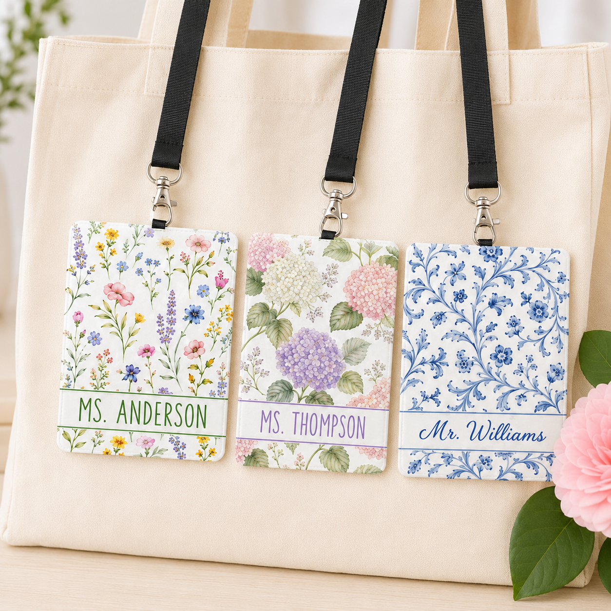 Personalized Floral Badge Wallet – Custom Name ID Holder