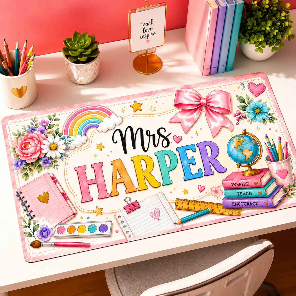 Customized Teacher Name Desk Mat - Gift for New Teacher