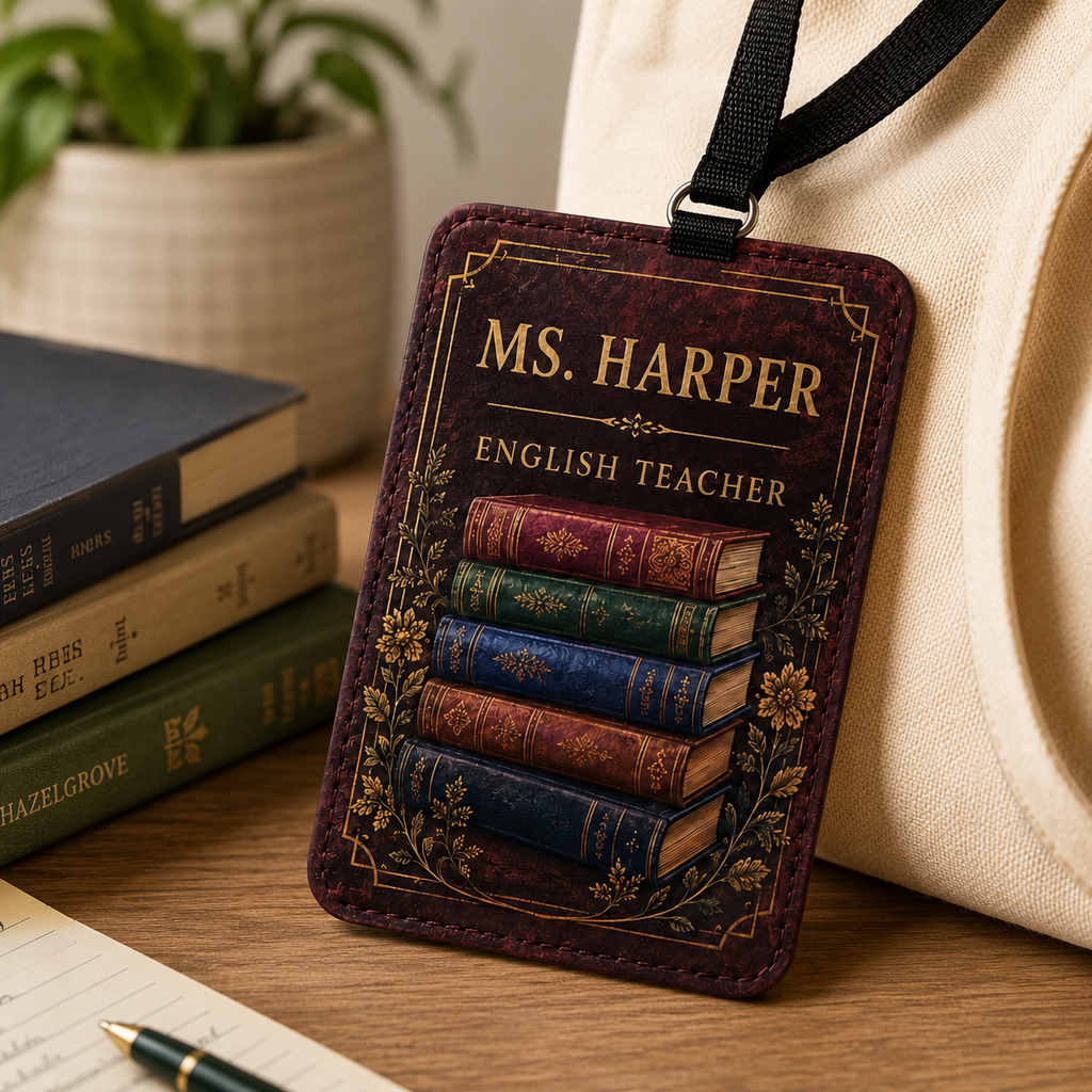 Vintage Library English Teacher Badge Holder