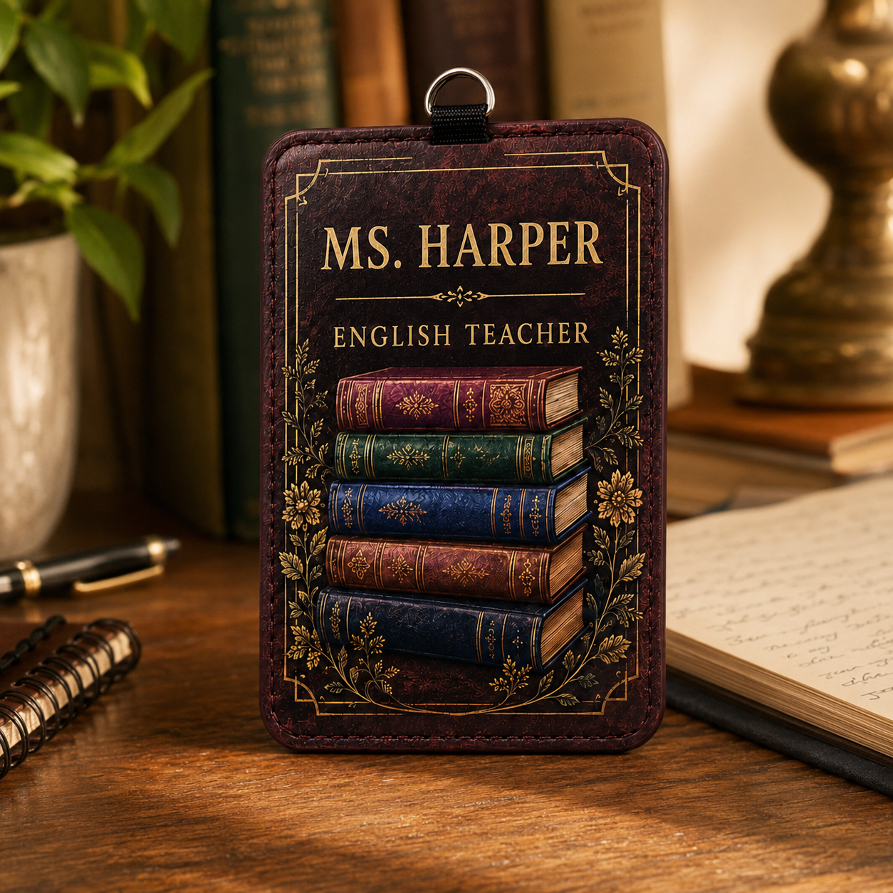 Vintage Library English Teacher Badge Holder