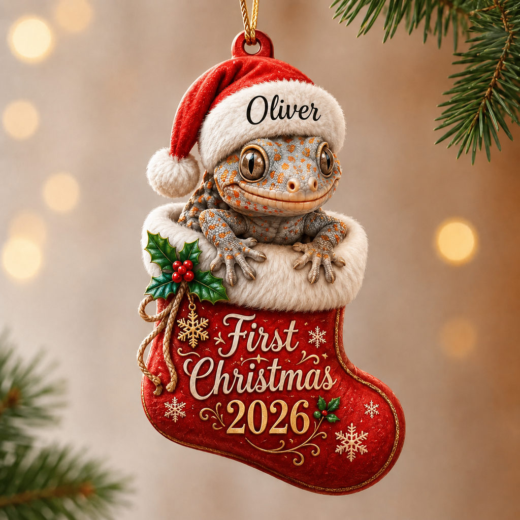 Christmas Alligator Ornament - 2D Flat Acrylic - Custom Name