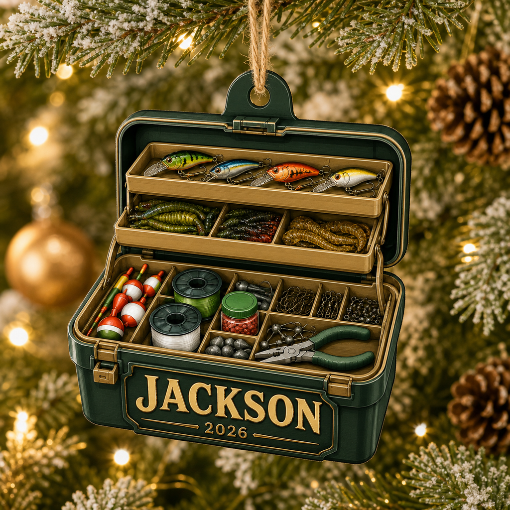 Personalized Fishing Tackle Box 2D Ornament, Fisherman Ornament
