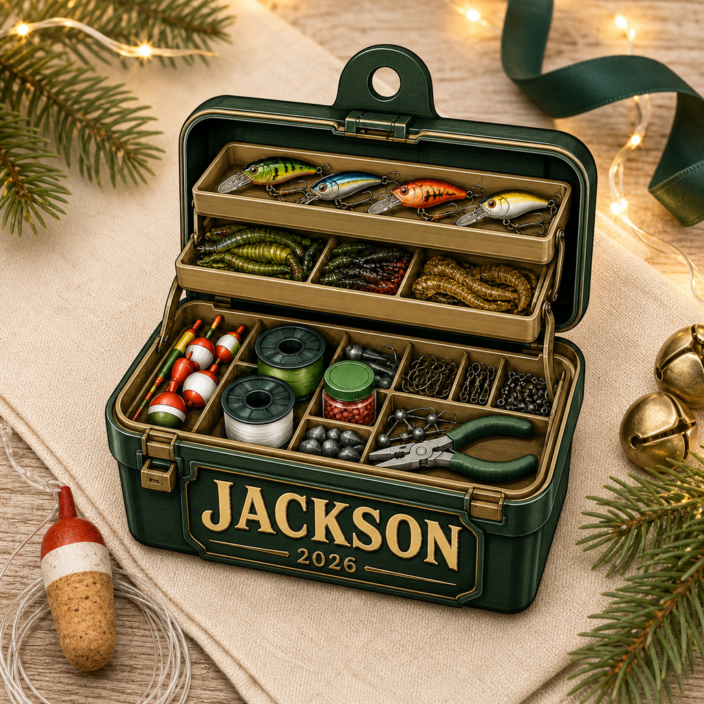 Personalized Fishing Tackle Box 2D Ornament, Fisherman Ornament