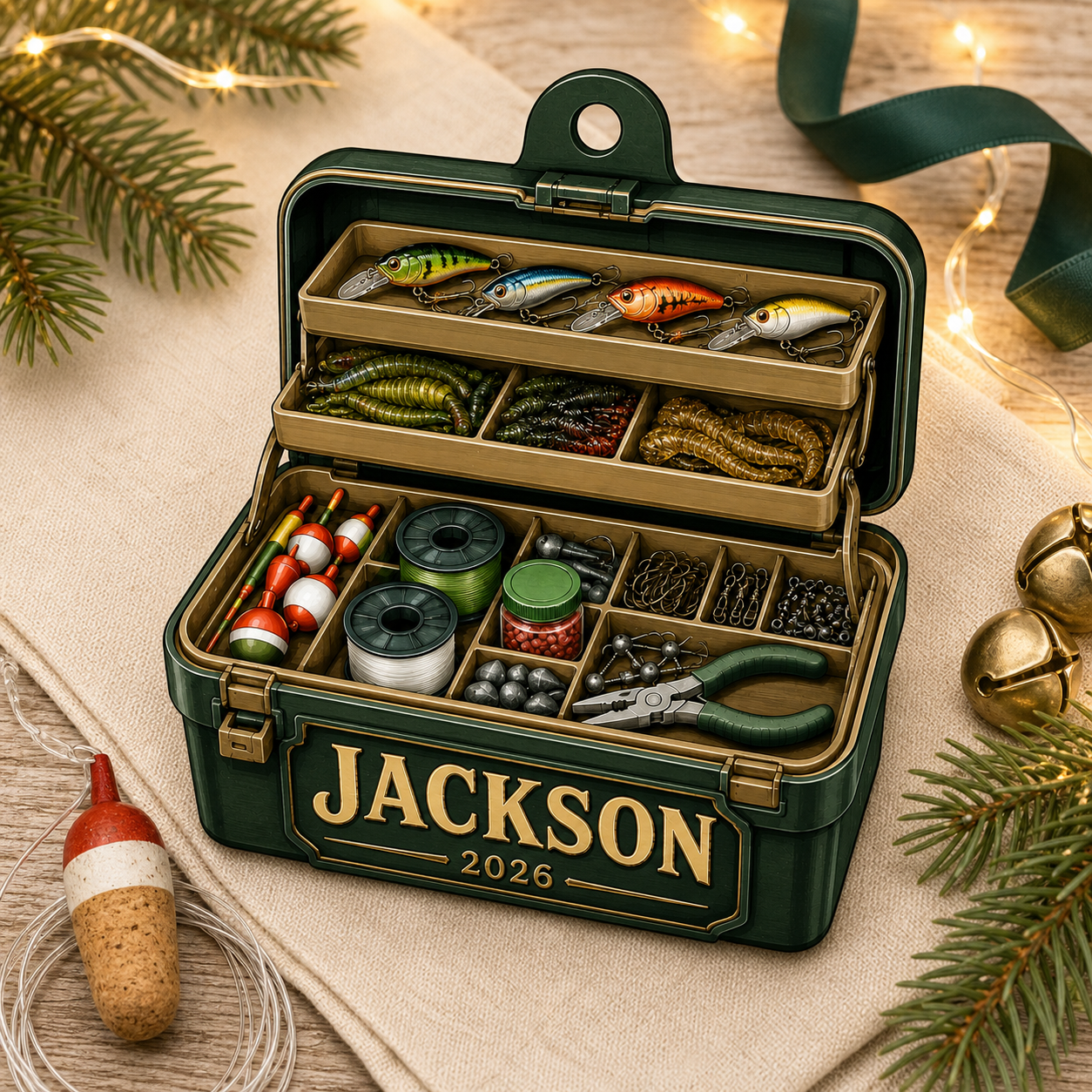 Personalized Fishing Tackle Box 2D Ornament, Fisherman Ornament