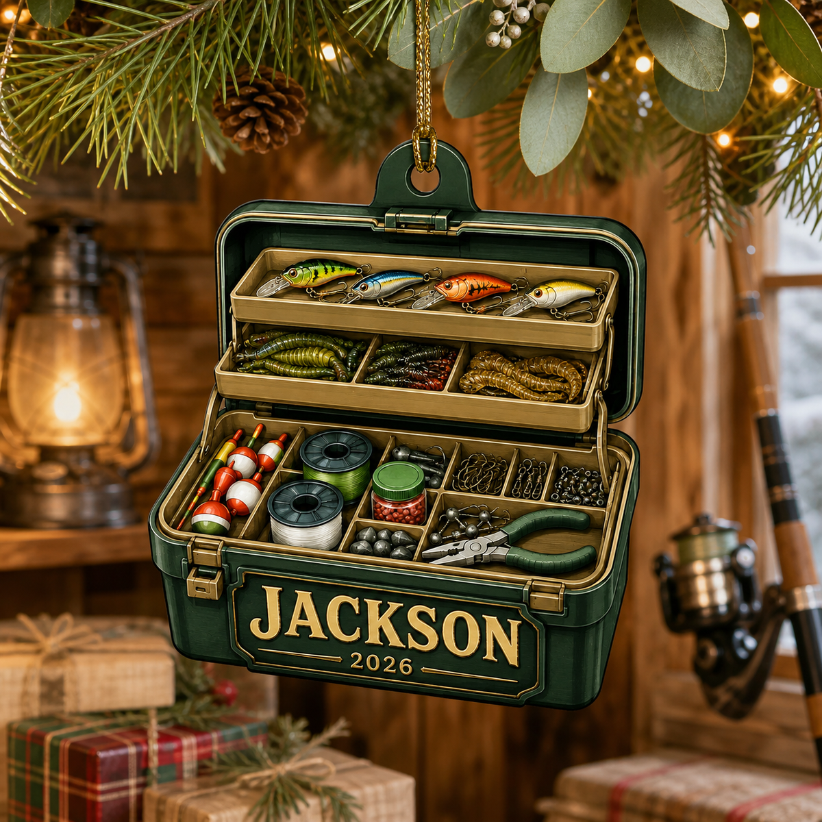 Personalized Fishing Tackle Box 2D Ornament, Fisherman Ornament